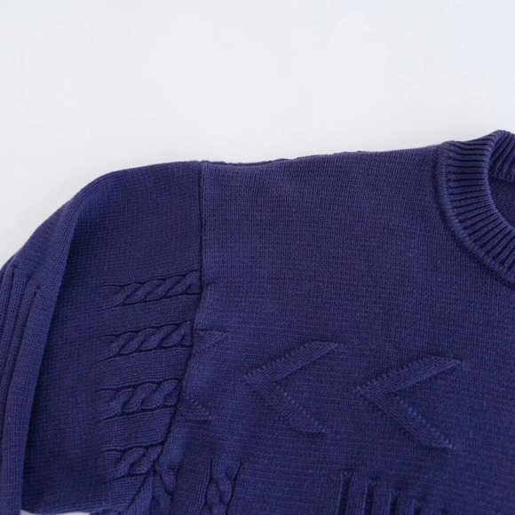 Vintage Jockey Euroline Navy Knit Geometric Shapes Crewneck Sweater  L - Picture 11 of 12